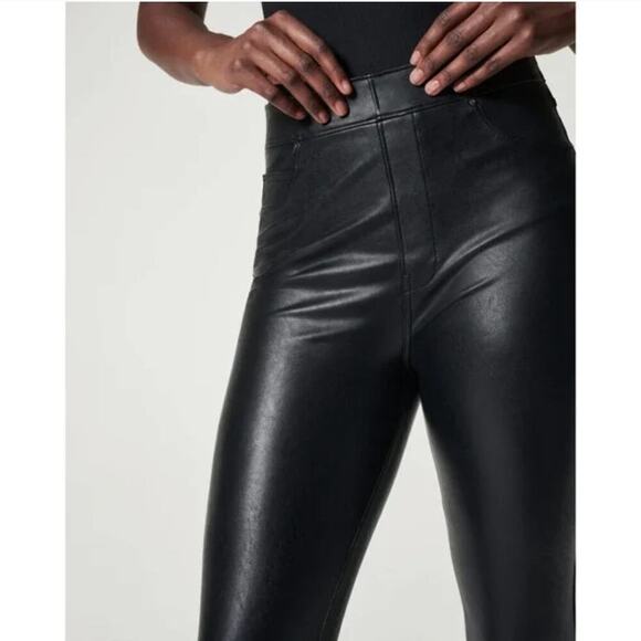 Spanx $148 Black Leather-Like Ankle Skinny Pant Leggings - Picture 3 of 14